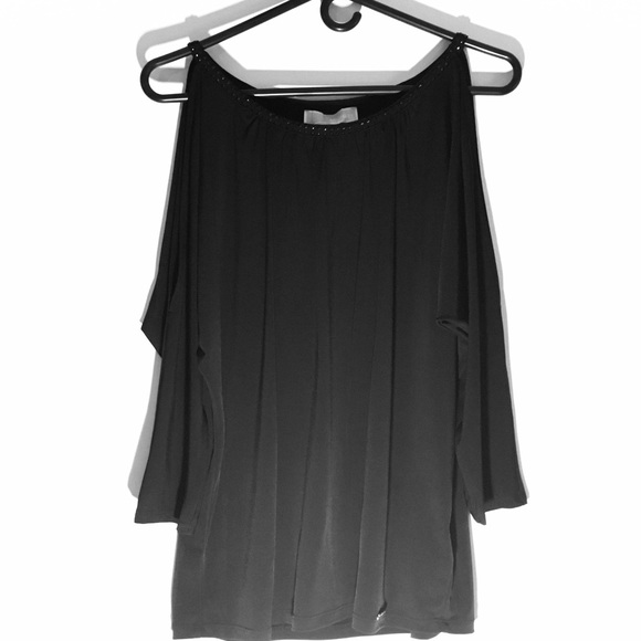 NWT Michael Kors Slit Shoulder Womens Black  Top - Picture 1 of 7
